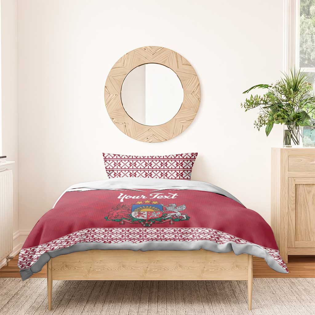 Personalized Latvia Bedding Set Latvijas Republika Folk Pattern