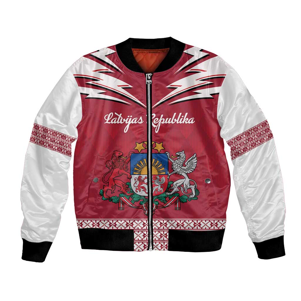 Personalized Latvia Bomber Jacket Latvijas Republika Folk Pattern