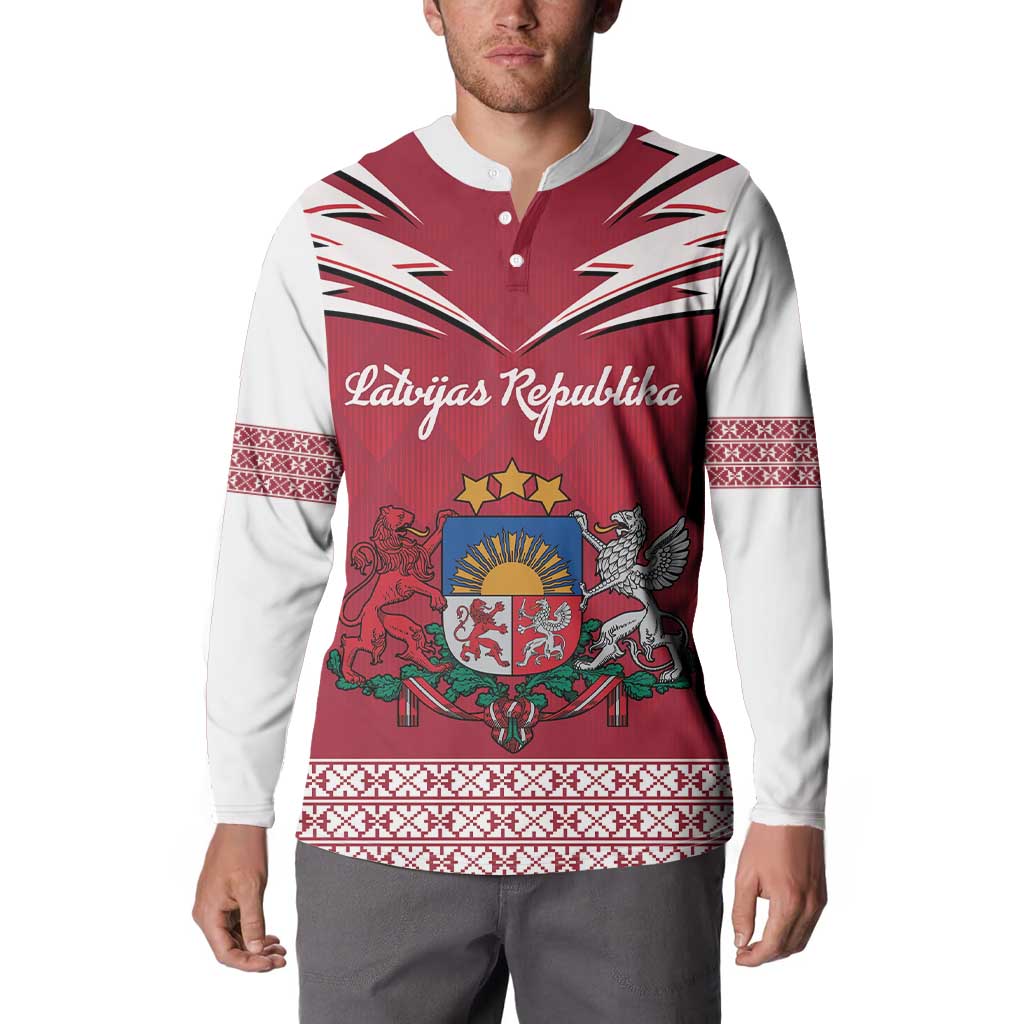 Personalized Latvia Button Sweatshirt Latvijas Republika Folk Pattern