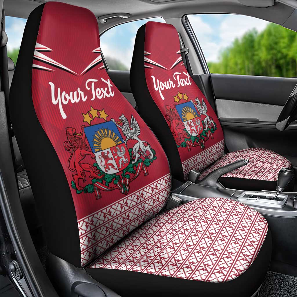 Personalized Latvia Car Seat Cover Latvijas Republika Folk Pattern