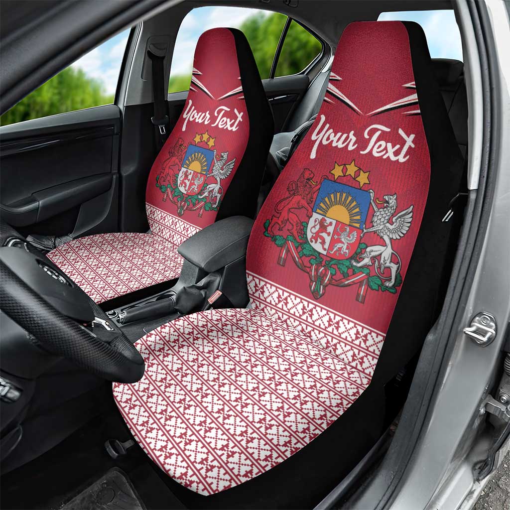 Personalized Latvia Car Seat Cover Latvijas Republika Folk Pattern
