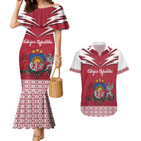 Personalized Latvia Couples Matching Mermaid Dress and Hawaiian Shirt Latvijas Republika Folk Pattern