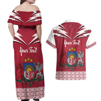 Personalized Latvia Couples Matching Off Shoulder Maxi Dress and Hawaiian Shirt Latvijas Republika Folk Pattern