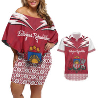 Personalized Latvia Couples Matching Off Shoulder Short Dress and Hawaiian Shirt Latvijas Republika Folk Pattern