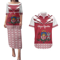 Personalized Latvia Couples Matching Puletasi and Hawaiian Shirt Latvijas Republika Folk Pattern