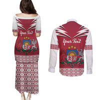 Personalized Latvia Couples Matching Puletasi and Long Sleeve Button Shirt Latvijas Republika Folk Pattern