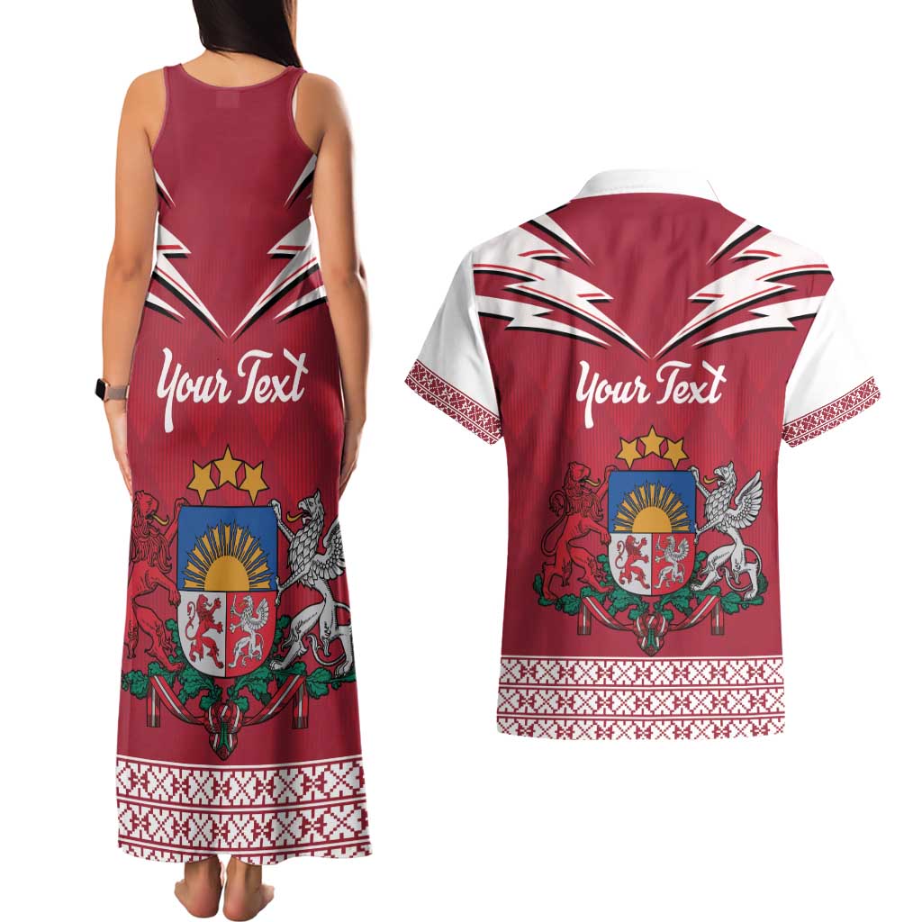 Personalized Latvia Couples Matching Tank Maxi Dress and Hawaiian Shirt Latvijas Republika Folk Pattern
