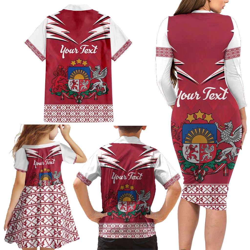 Personalized Latvia Family Matching Long Sleeve Bodycon Dress and Hawaiian Shirt Latvijas Republika Folk Pattern