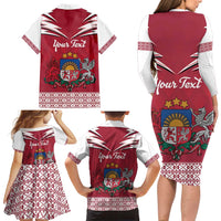 Personalized Latvia Family Matching Long Sleeve Bodycon Dress and Hawaiian Shirt Latvijas Republika Folk Pattern