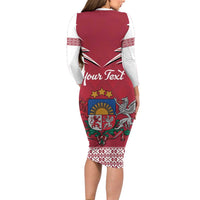 Personalized Latvia Family Matching Long Sleeve Bodycon Dress and Hawaiian Shirt Latvijas Republika Folk Pattern