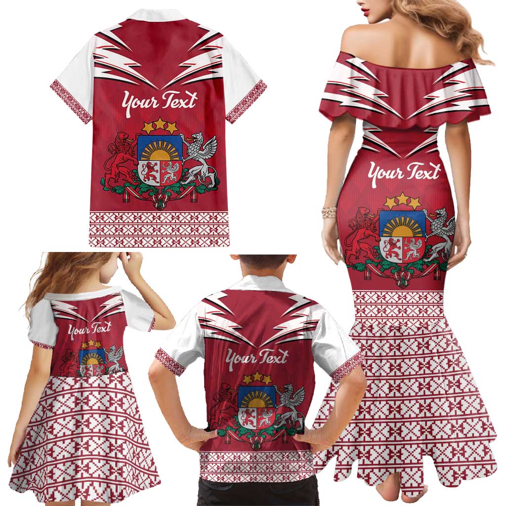 Personalized Latvia Family Matching Mermaid Dress and Hawaiian Shirt Latvijas Republika Folk Pattern