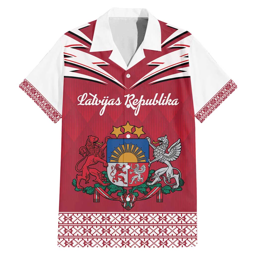Personalized Latvia Family Matching Mermaid Dress and Hawaiian Shirt Latvijas Republika Folk Pattern