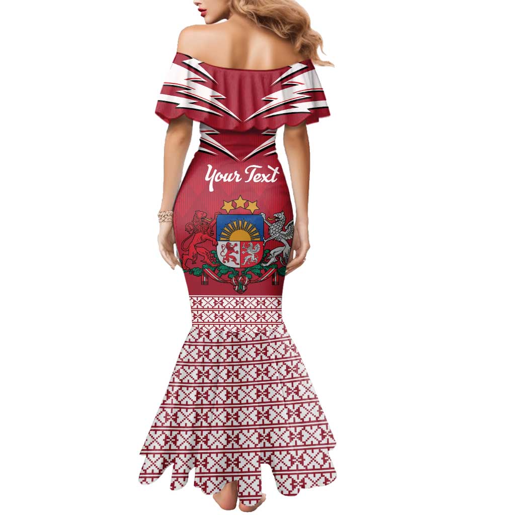 Personalized Latvia Family Matching Mermaid Dress and Hawaiian Shirt Latvijas Republika Folk Pattern