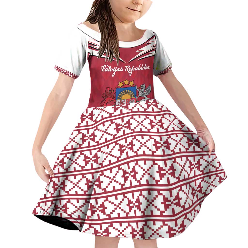 Personalized Latvia Family Matching Off Shoulder Short Dress and Hawaiian Shirt Latvijas Republika Folk Pattern