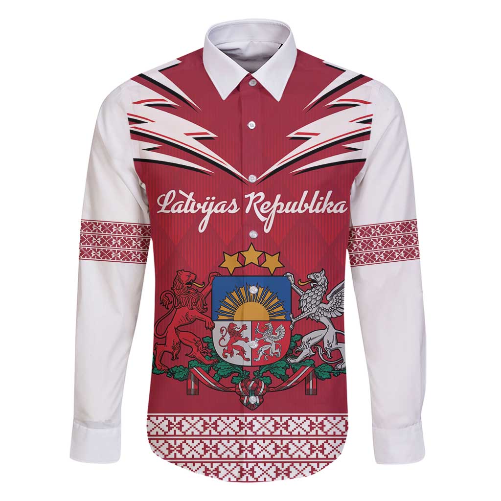 Personalized Latvia Family Matching Off Shoulder Short Dress and Hawaiian Shirt Latvijas Republika Folk Pattern