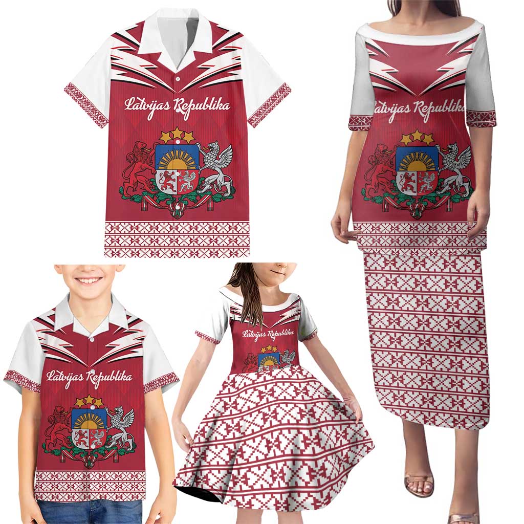 Personalized Latvia Family Matching Puletasi and Hawaiian Shirt Latvijas Republika Folk Pattern
