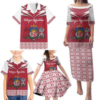 Personalized Latvia Family Matching Puletasi and Hawaiian Shirt Latvijas Republika Folk Pattern
