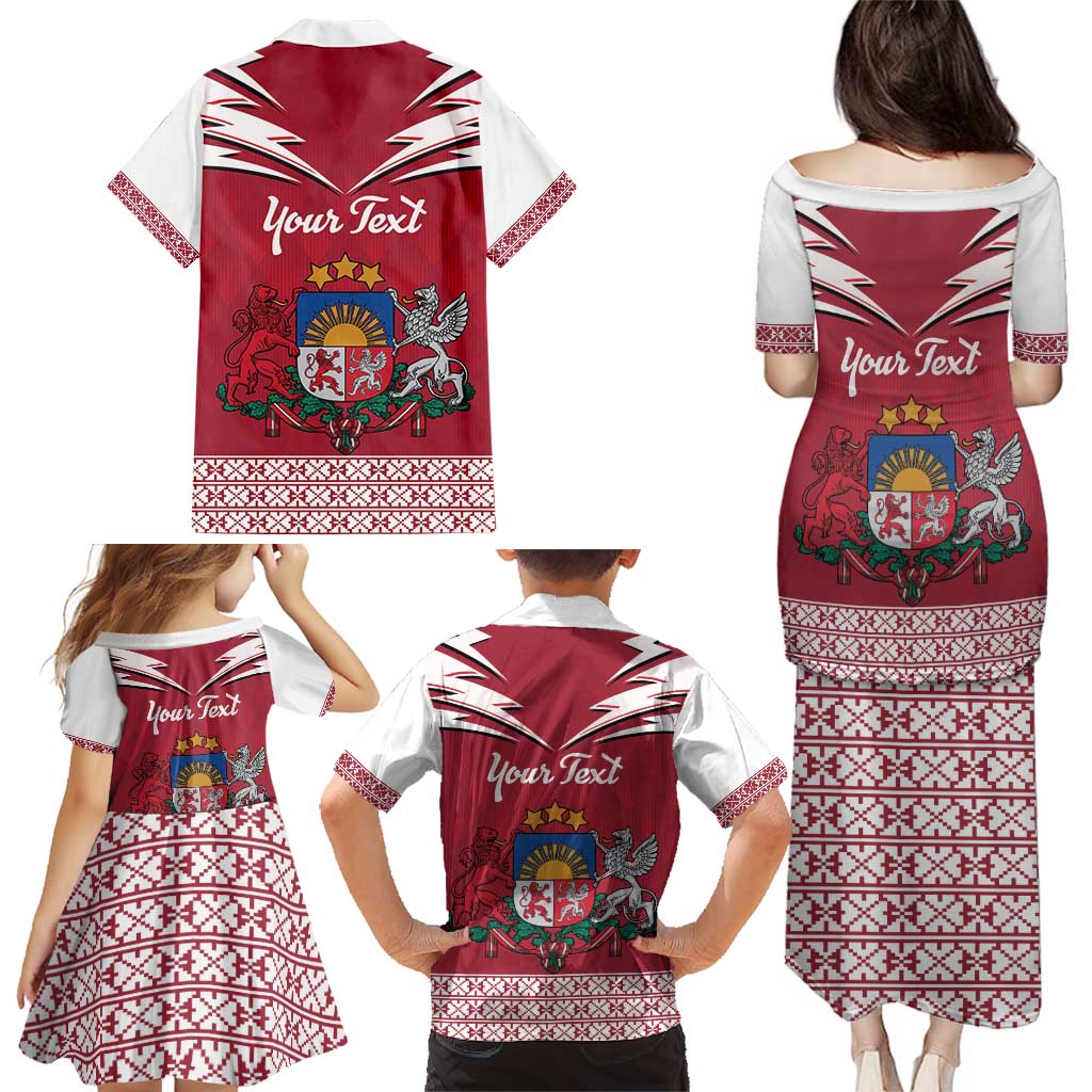 Personalized Latvia Family Matching Puletasi and Hawaiian Shirt Latvijas Republika Folk Pattern