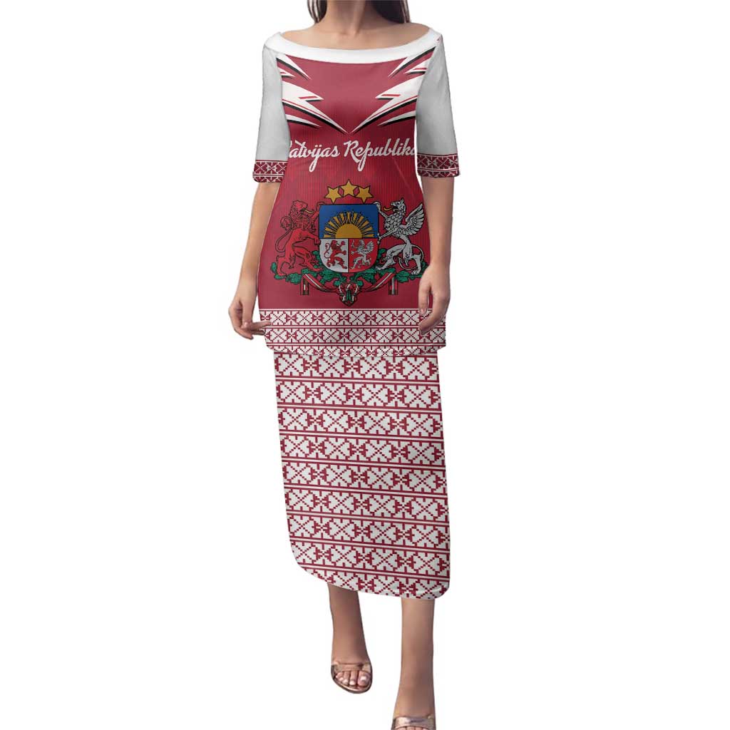 Personalized Latvia Family Matching Puletasi and Hawaiian Shirt Latvijas Republika Folk Pattern