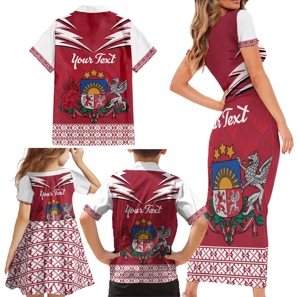 Personalized Latvia Family Matching Short Sleeve Bodycon Dress and Hawaiian Shirt Latvijas Republika Folk Pattern