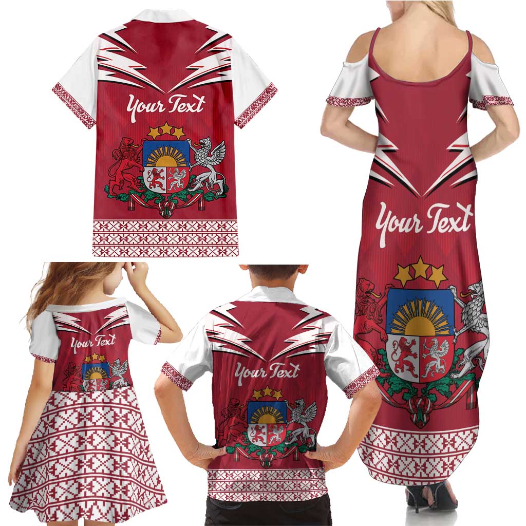 Personalized Latvia Family Matching Summer Maxi Dress and Hawaiian Shirt Latvijas Republika Folk Pattern