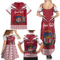 Personalized Latvia Family Matching Summer Maxi Dress and Hawaiian Shirt Latvijas Republika Folk Pattern