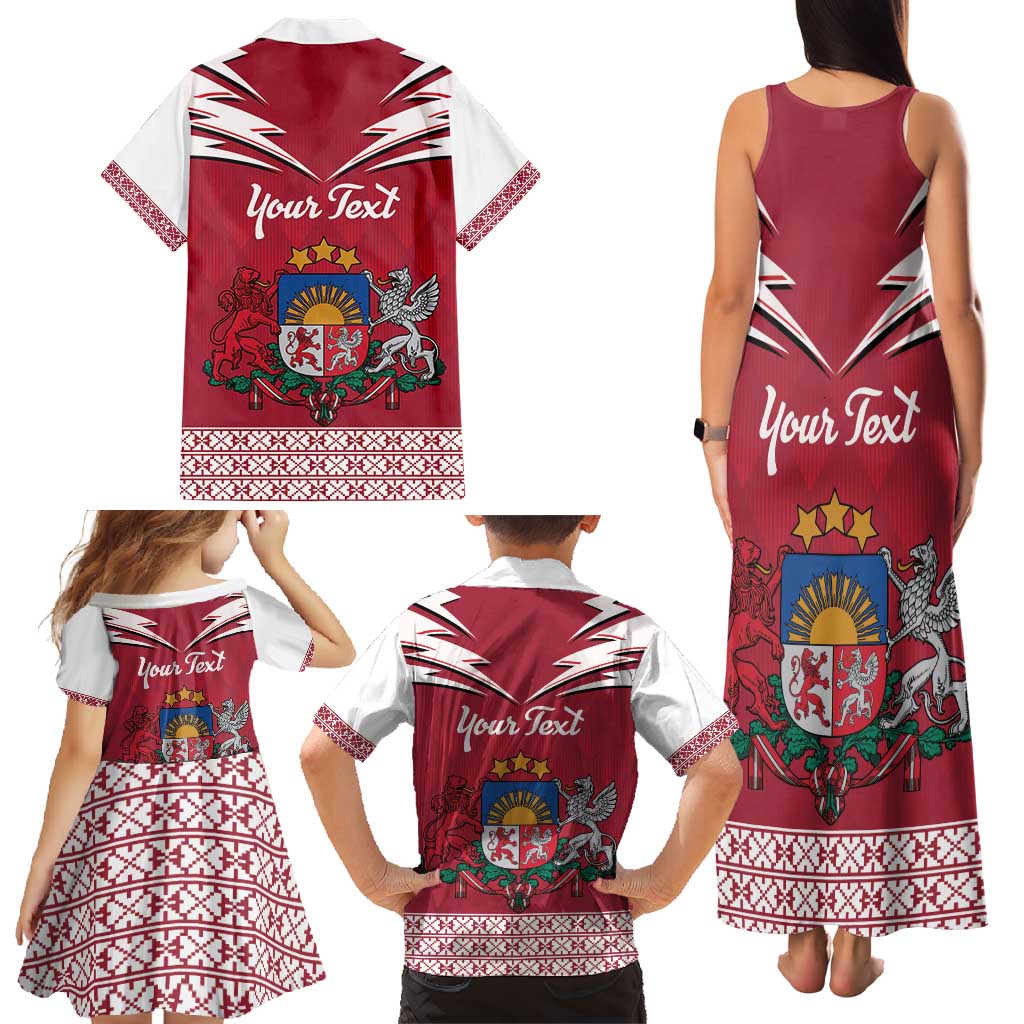 Personalized Latvia Family Matching Tank Maxi Dress and Hawaiian Shirt Latvijas Republika Folk Pattern