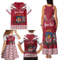 Personalized Latvia Family Matching Tank Maxi Dress and Hawaiian Shirt Latvijas Republika Folk Pattern