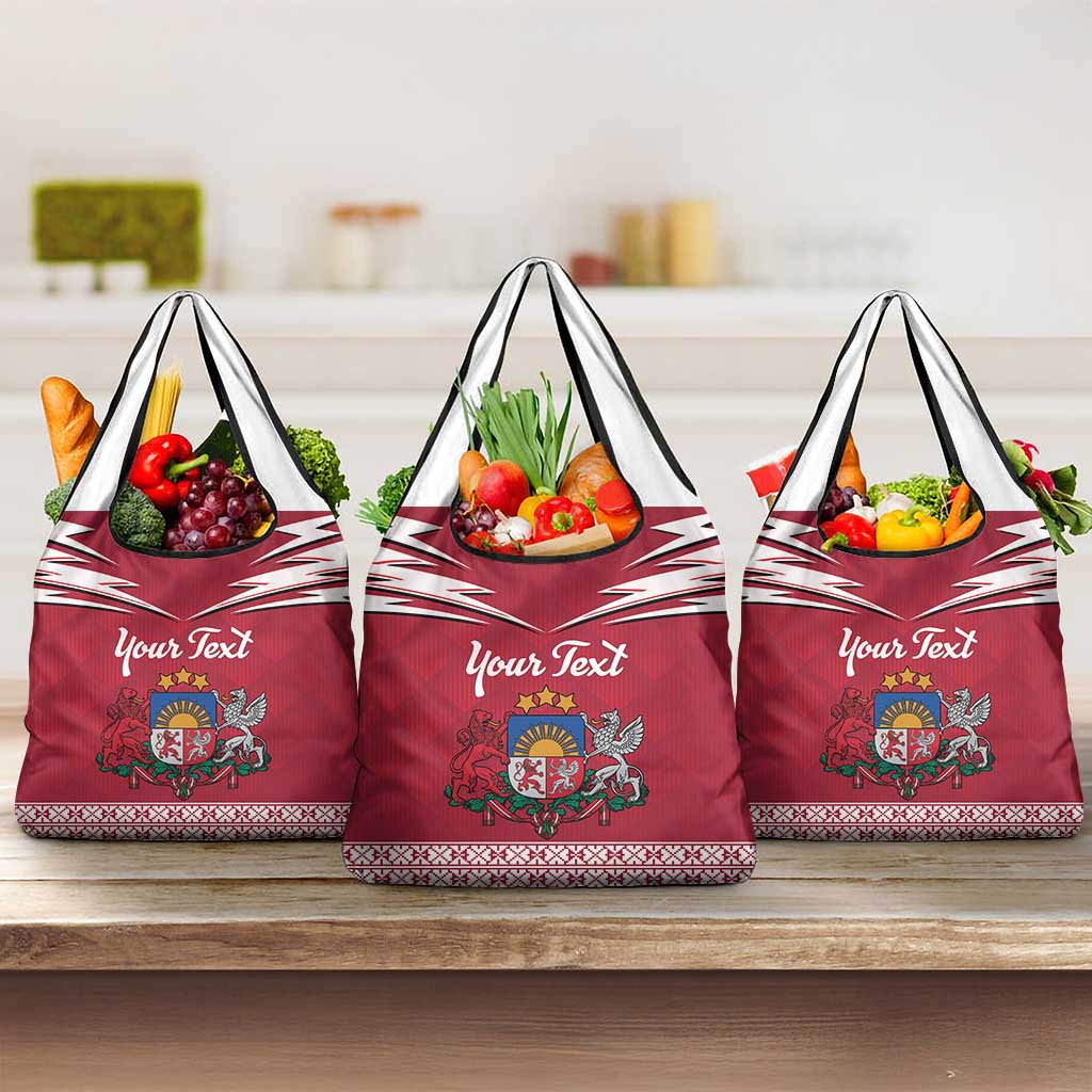 Personalized Latvia Grocery Bag Latvijas Republika Folk Pattern