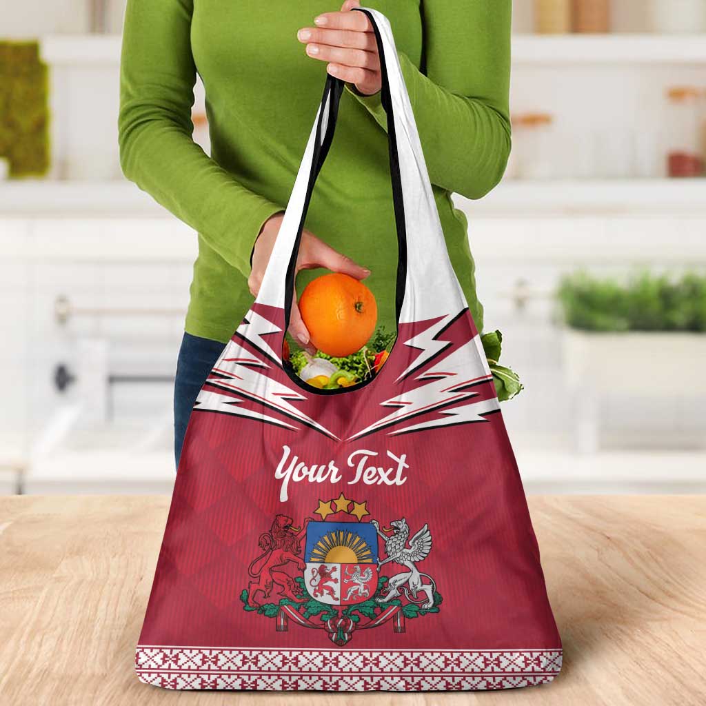Personalized Latvia Grocery Bag Latvijas Republika Folk Pattern