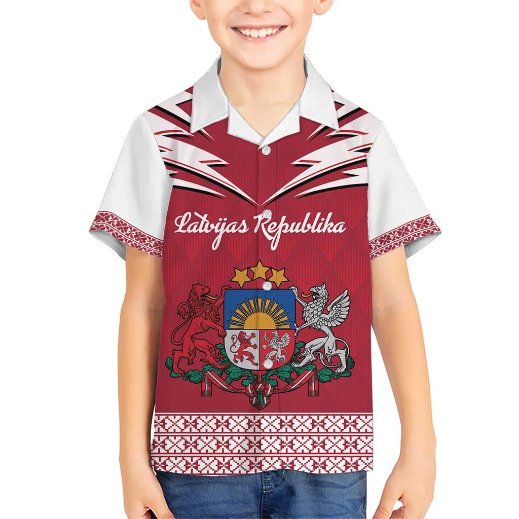 Personalized Latvia Kid Hawaiian Shirt Latvijas Republika Folk Pattern