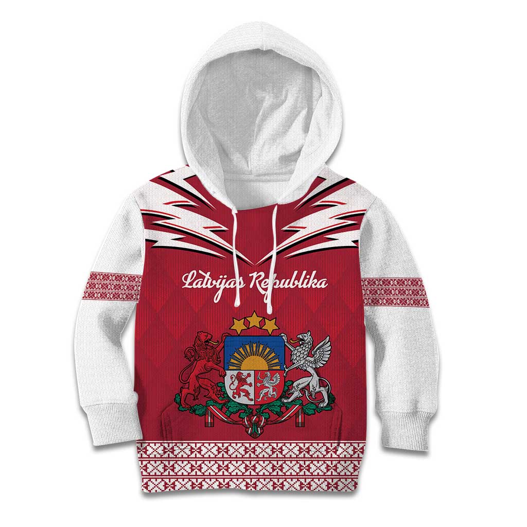 Personalized Latvia Kid Hoodie Latvijas Republika Folk Pattern