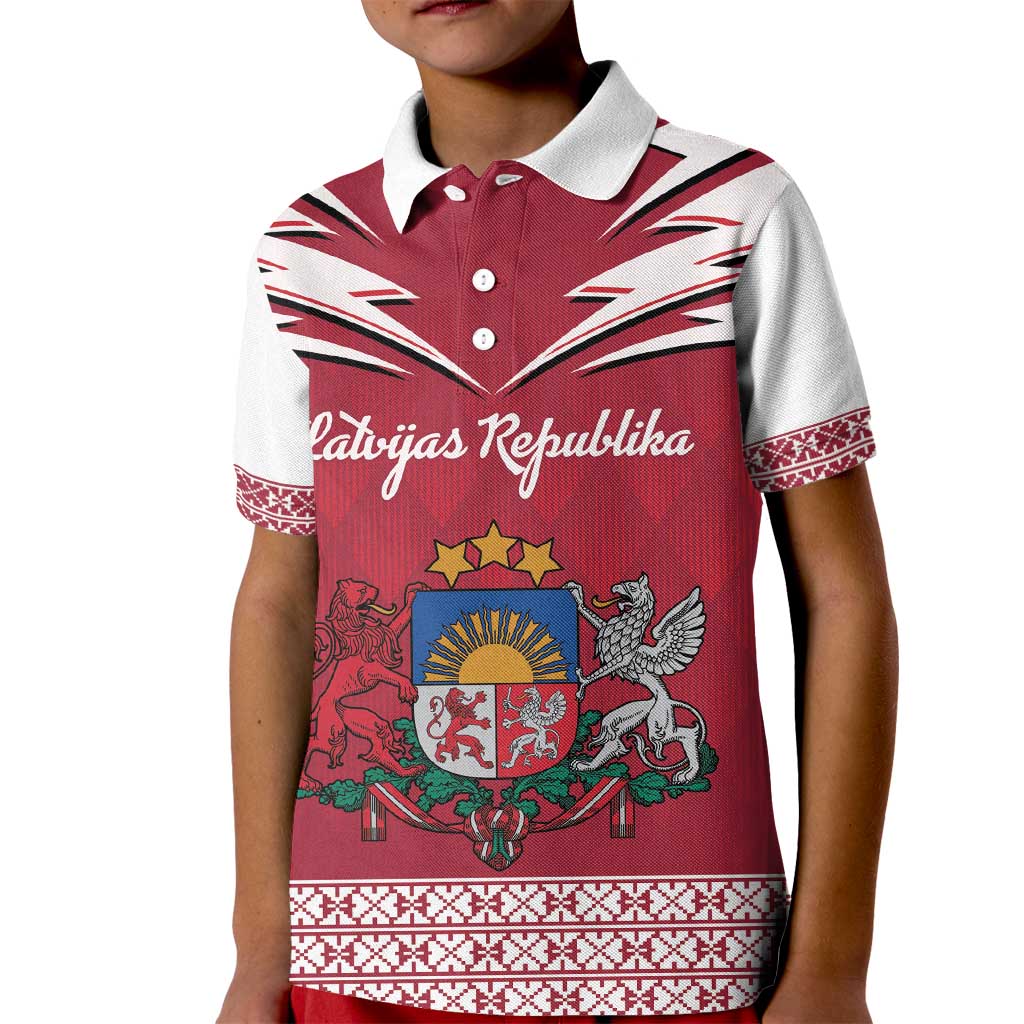 Personalized Latvia Kid Polo Shirt Latvijas Republika Folk Pattern