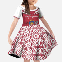 Personalized Latvia Kid Short Sleeve Dress Latvijas Republika Folk Pattern