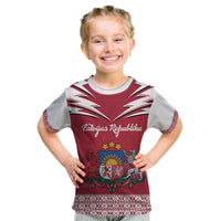 Personalized Latvia Kid T Shirt Latvijas Republika Folk Pattern