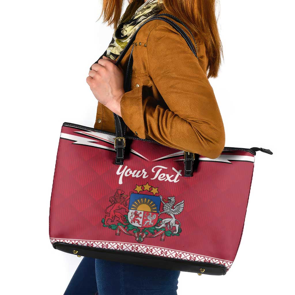 Personalized Latvia Leather Tote Bag Latvijas Republika Folk Pattern