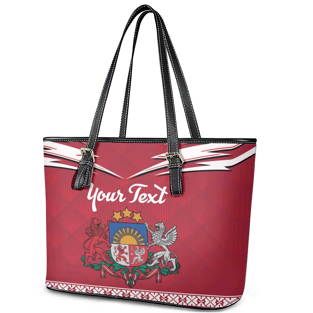 Personalized Latvia Leather Tote Bag Latvijas Republika Folk Pattern
