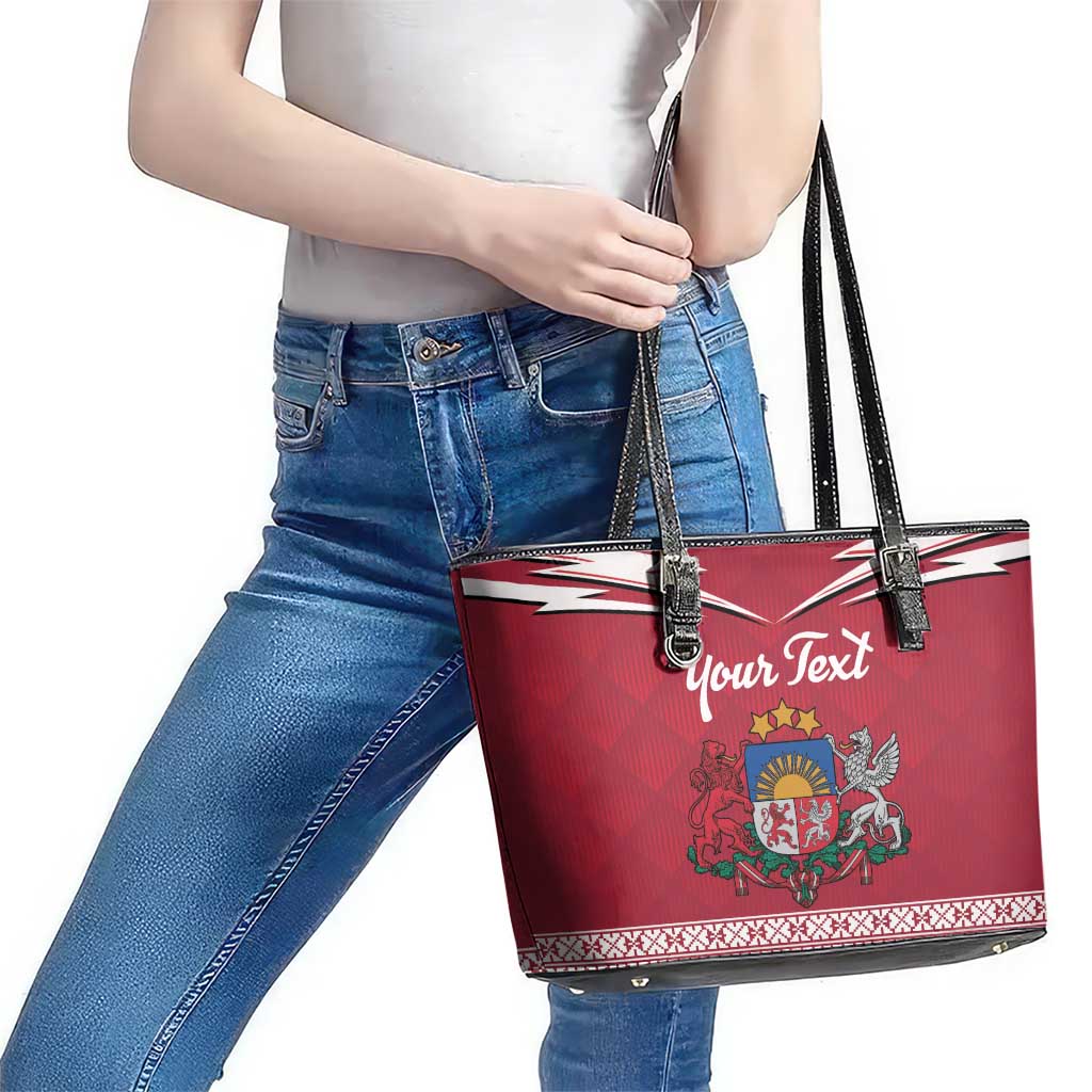 Personalized Latvia Leather Tote Bag Latvijas Republika Folk Pattern
