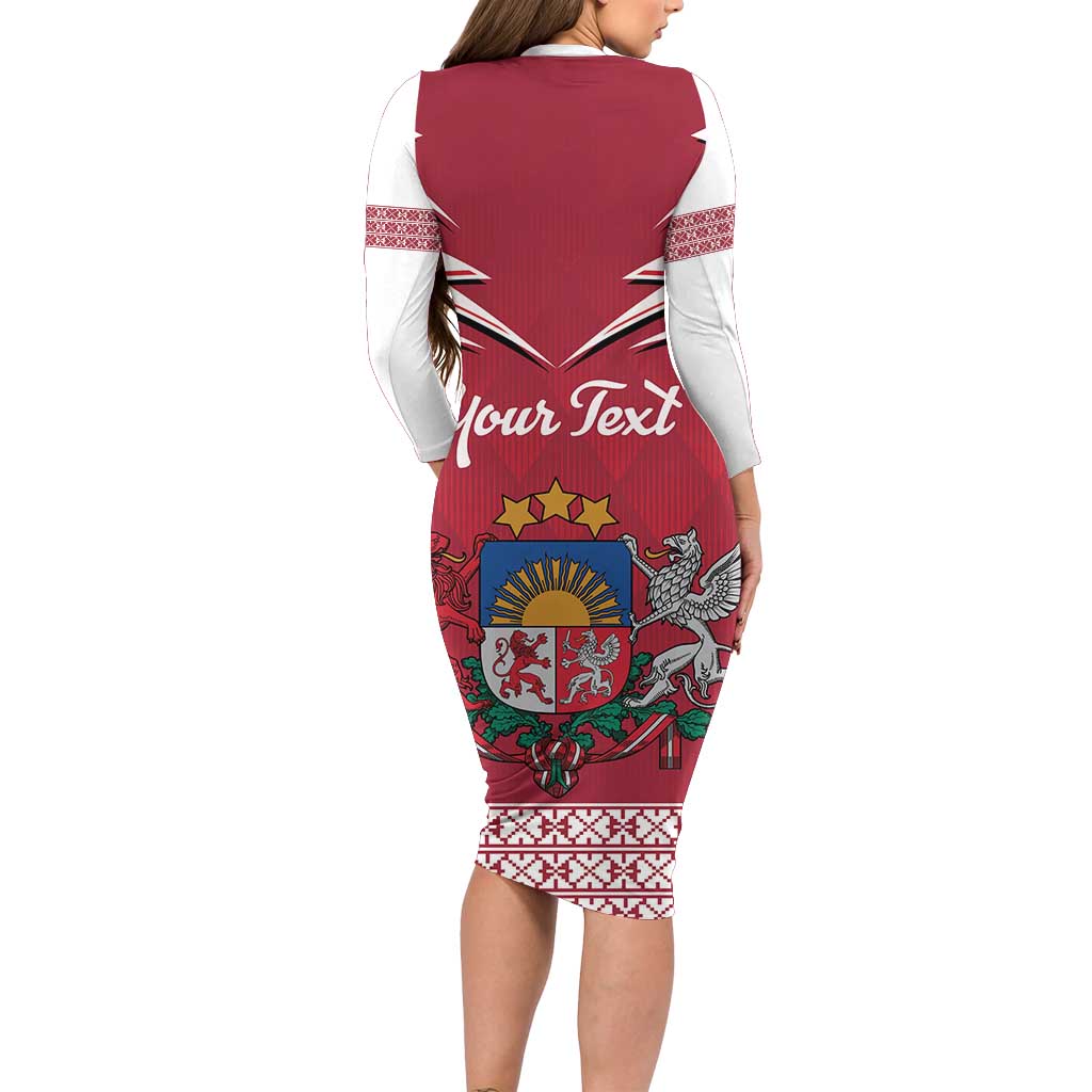 Personalized Latvia Long Sleeve Bodycon Dress Latvijas Republika Folk Pattern