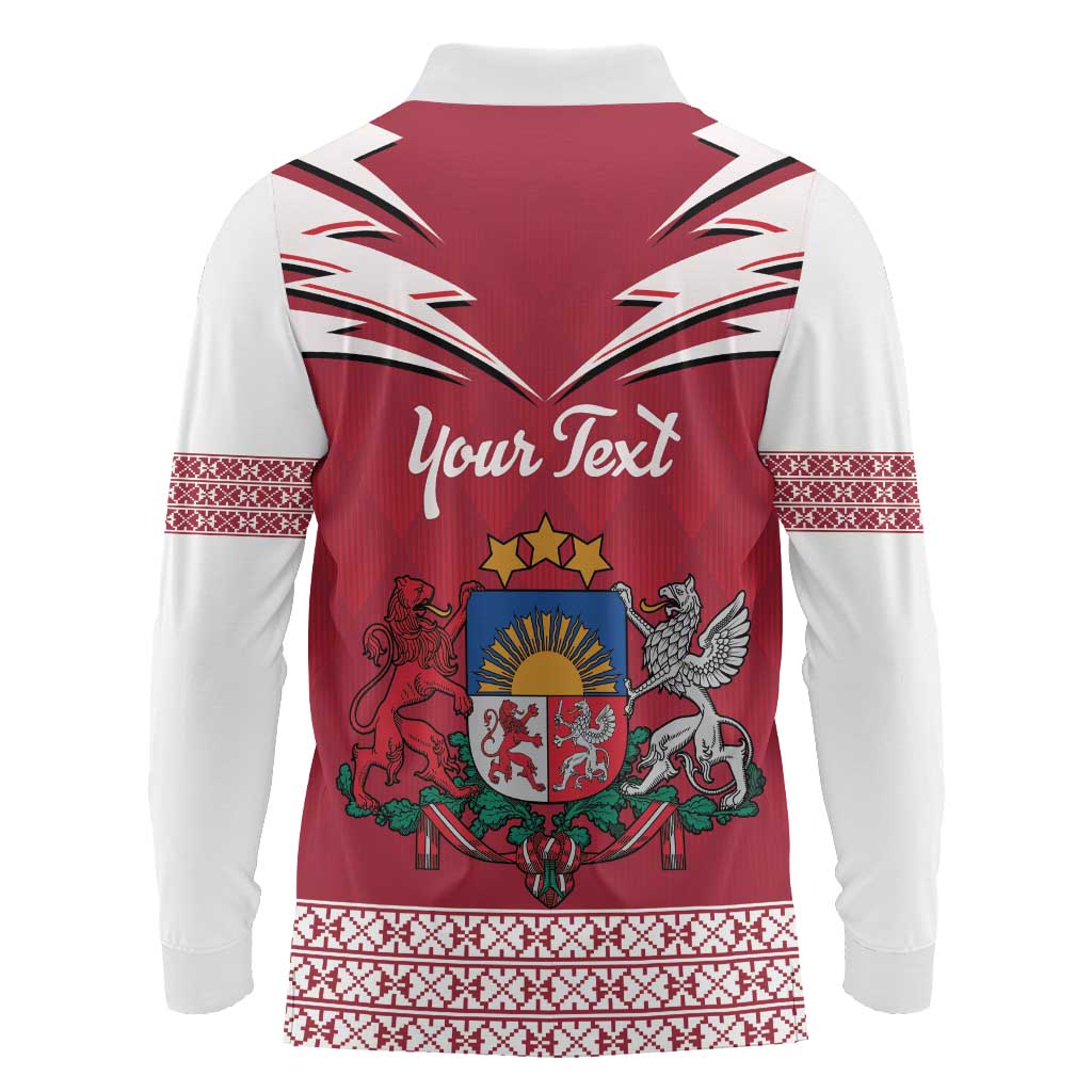Personalized Latvia Long Sleeve Polo Shirt Latvijas Republika Folk Pattern