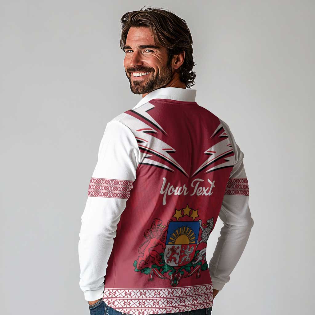 Personalized Latvia Long Sleeve Polo Shirt Latvijas Republika Folk Pattern