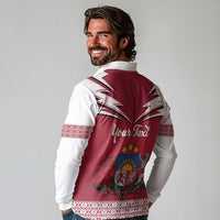 Personalized Latvia Long Sleeve Polo Shirt Latvijas Republika Folk Pattern