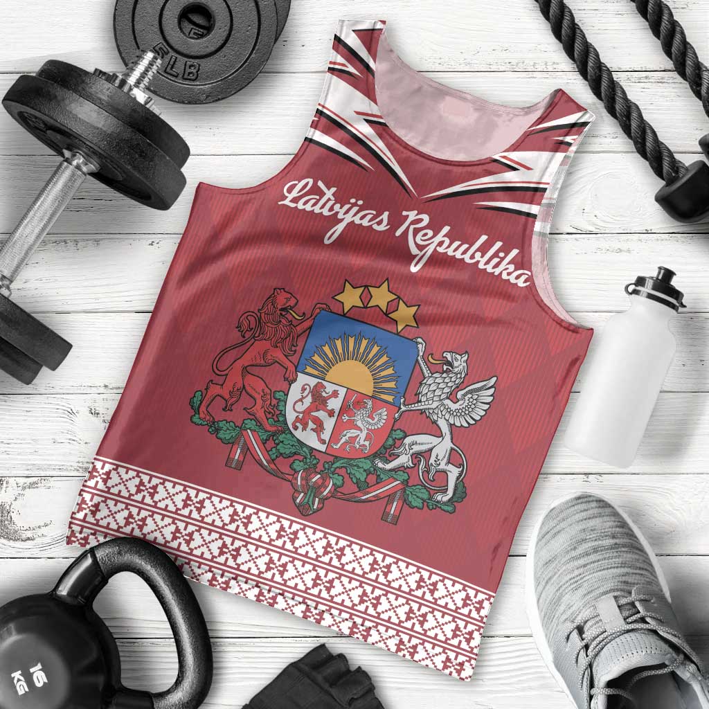 Personalized Latvia Men Tank Top Latvijas Republika Folk Pattern
