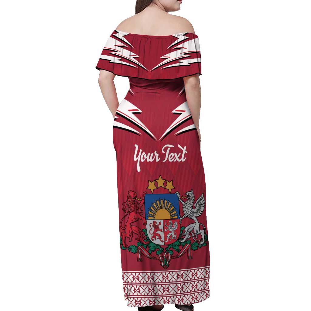 Personalized Latvia Off Shoulder Maxi Dress Latvijas Republika Folk Pattern