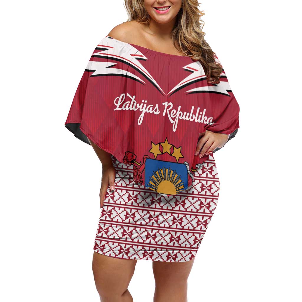 Personalized Latvia Off Shoulder Short Dress Latvijas Republika Folk Pattern