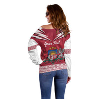 Personalized Latvia Off Shoulder Sweater Latvijas Republika Folk Pattern