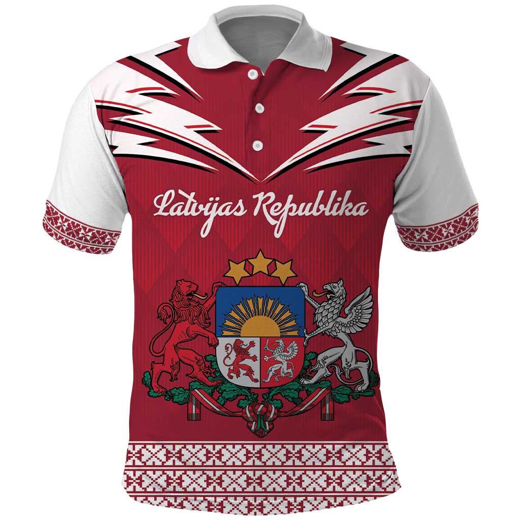 Personalized Latvia Polo Shirt Latvijas Republika Folk Pattern