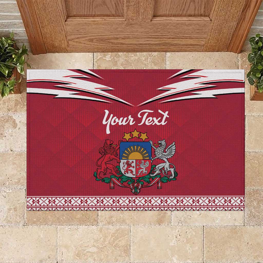 Personalized Latvia Rubber Doormat Latvijas Republika Folk Pattern