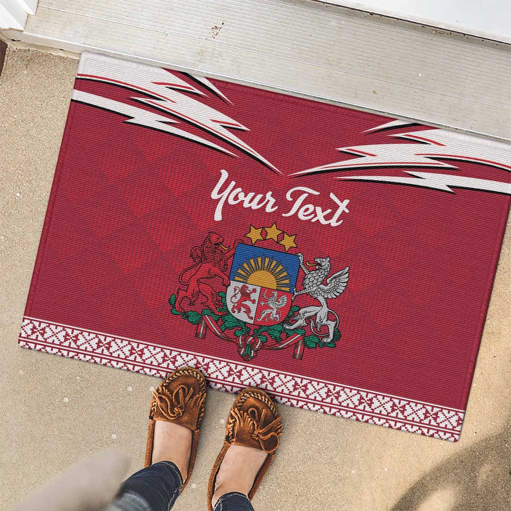 Personalized Latvia Rubber Doormat Latvijas Republika Folk Pattern
