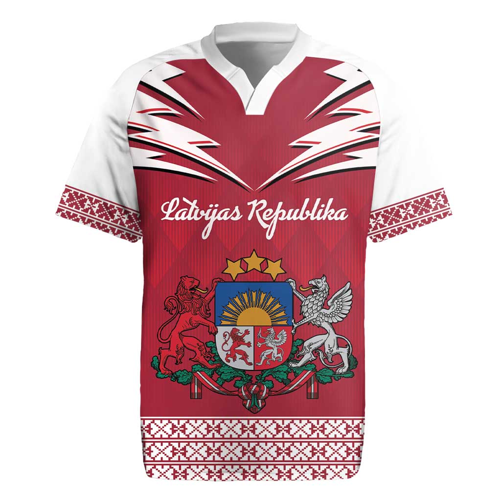 Personalized Latvia Rugby Jersey Latvijas Republika Folk Pattern